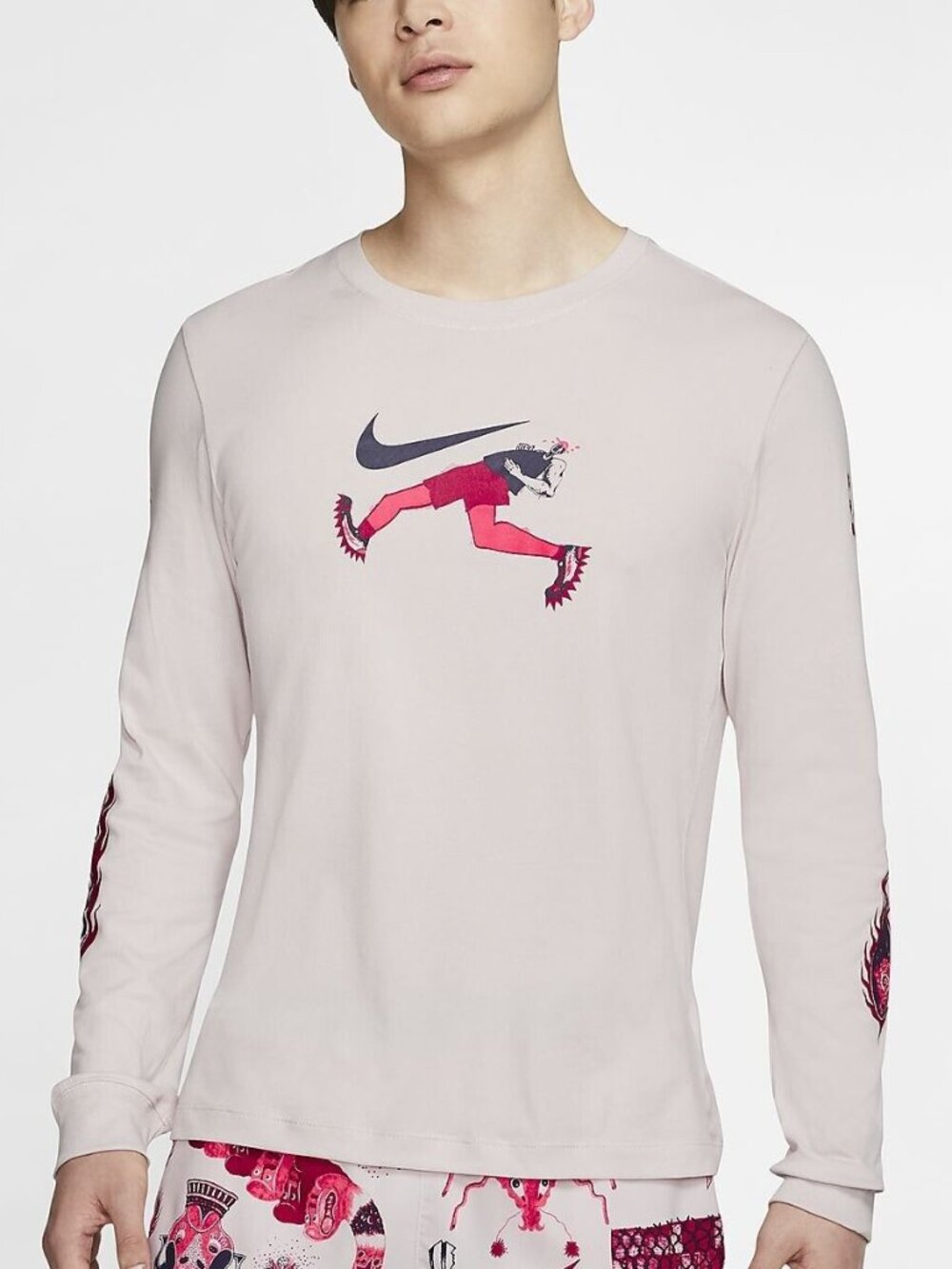 NIKE long sleeve Dri-Fit wild run shirt pink graphic print logo men's XL running